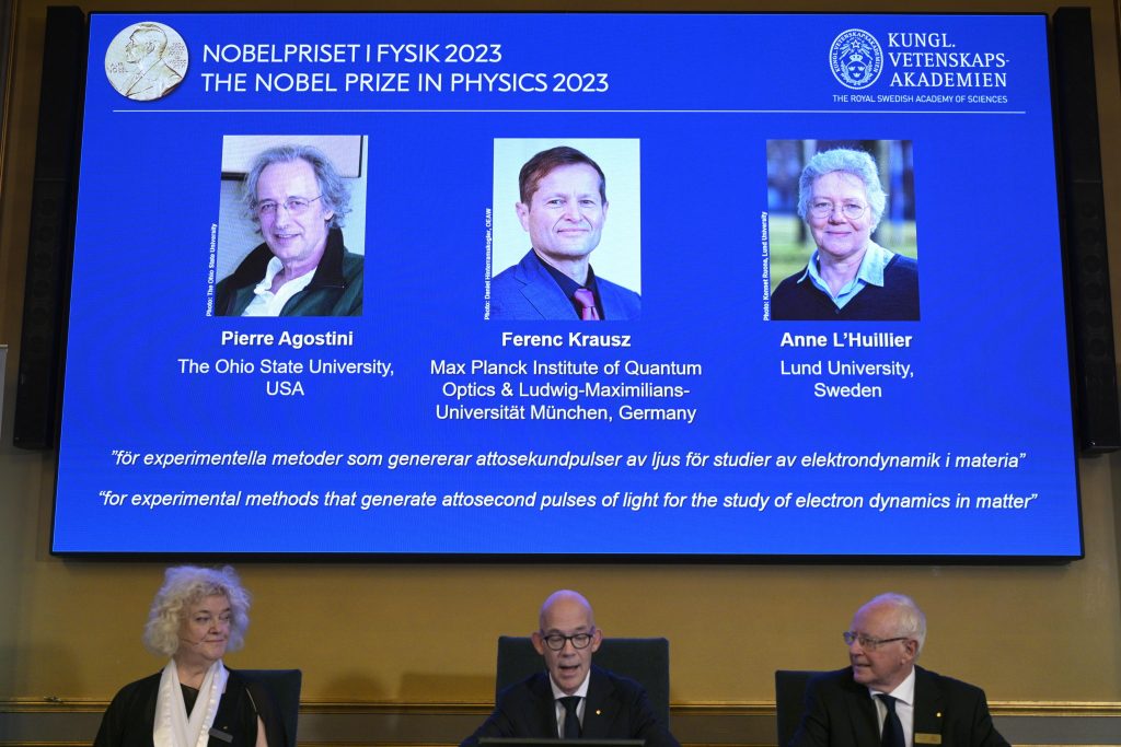 Nobel per la Fisica ad Agostini, Krausz e L’Huillier