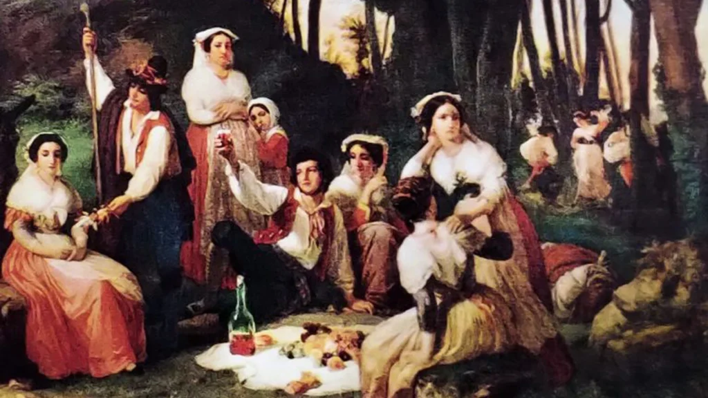 Pranzo in campagna con scena di saltarello, Vincenzo Morani, 1858 (Palazzo Braschi)