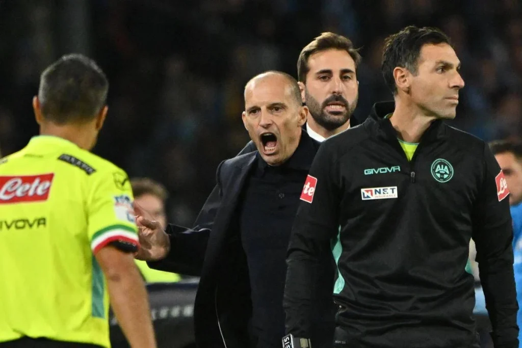 Stangata per Allegri, due giornate di squalifica e multa dopo l’espulsione con la Roma